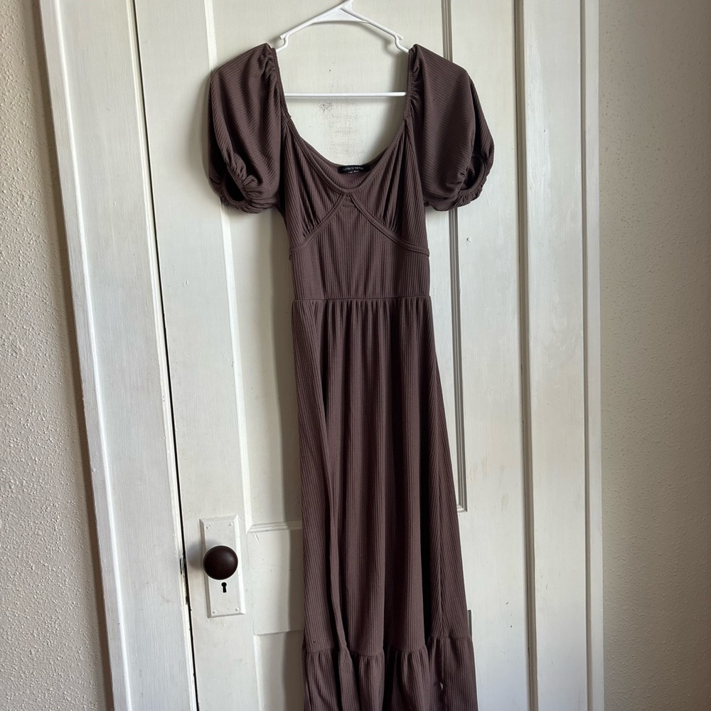 Caution To The Wind Chocolate Puff Sleeve Maxi Dress